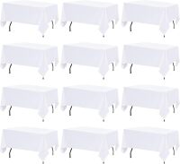 12 Pack White Table Cloth Rectangle Table Cloths for 6 Foot Rectangle Tables 60 X 102 Inch Washable Polyester Table Covers, Reusable & Wrinkle Resistant for Weddings, Parties, Events, and Everyday Use