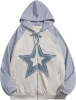 Aelfric Eden Suede Star Patchwork Full Zip Up Hoodie Oversized Graphic Hoodies Y2K Hooded Casual Sweatshirts Jackets