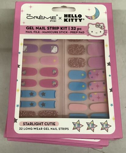 The Cr&egrave;me Shop x Hello Kitty Gel Nail Strip Kit 32pc with Nail File, Manicure Stick, Prep Pads, 6-Pack