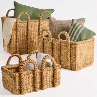 3Pc Shelf Baskets, Small, Large & XL Chunky Woven Baskets w/ Braided Handles