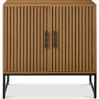 2-Door Slatted Storage Cabinet Accent Furniture w/ Foot Pads