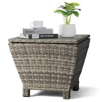 VINGLI 19W x 20H Wicker Outdoor Storage Box Side Table with Lid, 13 Gallon