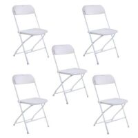 Case of (5) White Folding Plastic Chairs, 330lbs Capacity&nbsp;