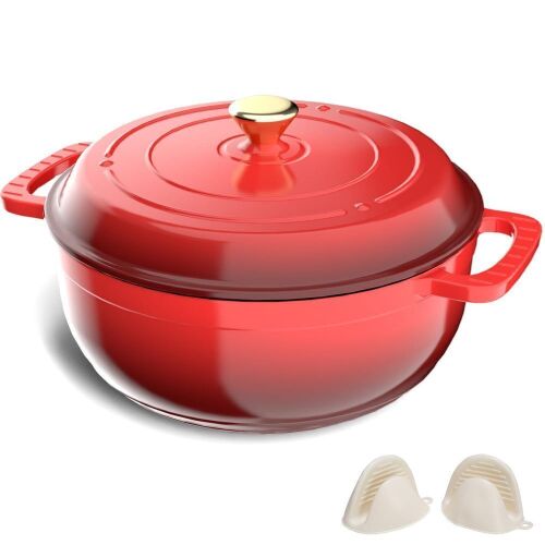 ROVSUN 7.5 QT Enameled Cast Iron Round Dutch Oven Red