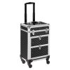 Omysalon SM7208 Aluminum Rolling Makeup Train Case with 2 Sliding Drawers & Diamond Textures