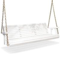 VINGLI 5 FT 3-Seater White Wooden Porch Swing with Hanging Chains