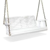 VINGLI 4 FT 2-Seater White Wooden Porch Swing with Hanging Chains
