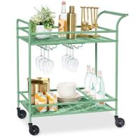 2-Tier Rolling Bar Cart Indoor/Outdoor w/ Shelves, Wine Rack, Locking Wheels