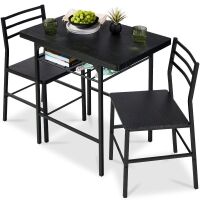 3-Piece Modern Square Dining Set w/ Storage Rack