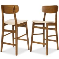 2-Piece Farmhouse Counter Height Bar Stool Set w/ Cushioned Seat, Backrest