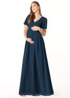 Azazie Verna A-Line V-Neck Ruched Chiffon Floor-Length Dress