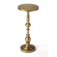 Butler Darien 10 in. Antique Gold Round Metal Pedestal Accent Table 22.5 in. H x 10 in. W x 10 in. D