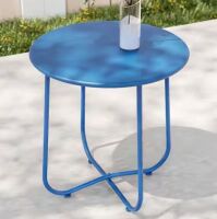 Patio Navy Blue Round Metal Frame Outdoor Side Table Modern Industrial Style with Weather Resistant