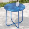 Patio Navy Blue Round Metal Frame Outdoor Side Table Modern Industrial Style with Weather Resistant