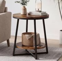 BYBLIGHT Kerlin 20 in. Rustic Brown Round Wood End Table