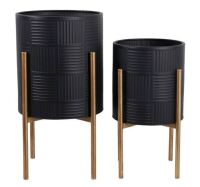 Sagebrook Home 14 in. x 23 in. Black Iron Decorative Pots with Stand (Set of 2)