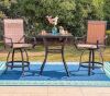 3-Piece Metal Square Outdoor Bistro Patio Bar Set with Slat Bar Table and Swivel Bistro Chairs