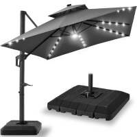 2-Tier Square LED Cantilever Offset Umbrella w/ 360 Rotation, Base - 10x10ft