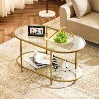 VINGLI 38W x 18H Oval Coffee Table with 2-Tier Shelf