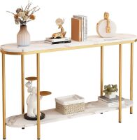 2 Tier Faux Marble Narrow Entryway Console Table