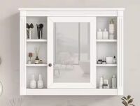 Polibi 35 in. W x 28.7 in. H Rectangular MDF Medicine Cabinet in White with Mirror and 6-Open Shelves
