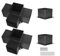 Pergola Bracket Kit, 6x6 In. 2 Pcs 4-Way Heavy-Duty Corner Brackets for DIY Woodwork, Compatible with Wooden Beams