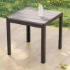 Square Gray Metal Frame Plastic Wood Grain Table Top Outdoor Coffee Table Modern Industrial Style