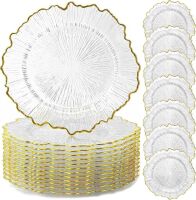 13inch Clear Reef Gold Rim Charger Plates, 50 pc