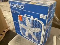 Lot of (2) Lasko 20 in. 3 Speed Air Circulating Box Fan for Home in White with Save Smart Technology, 1820 CFM and Carry Handle