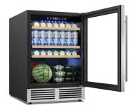 24 in. Single Zone 220 Plus Cans Beverage Refrigerator in Silver with 2-Different Door Handle Built-in Beverage Cooler