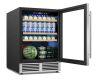 24 in. Single Zone 220 Plus Cans Beverage Refrigerator in Silver with 2-Different Door Handle Built-in Beverage Cooler