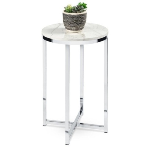 Round Coffee Side Table w/ Faux Marble Top, Metal Frame,&nbsp;16in&nbsp;