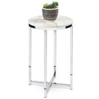 Round Coffee Side Table w/ Faux Marble Top, Metal Frame,&nbsp;16in&nbsp;