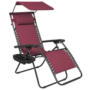 Folding Zero Gravity Recliner Patio Lounge Chair w/ Canopy, Side Tray 