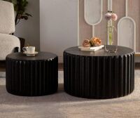 Noble House Elul 26.77 in. Black Round Wood Coffee Table with 2-Pieces, Nesting Design