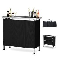 VINGLI 39.5W x 34.5H 2-Tier Portable Bar Table with Black Skirt