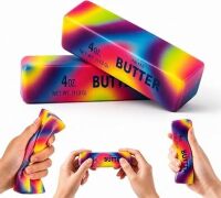 Rainbow Butter Squishy Toys Set of 2, Cute Butter Squishy Toy, Soft Slow Rising Squeeze Toys for Stress Relief, Sensory Fidget Toys for Desk, Office, Party Favors, Gift Basket Stuffers