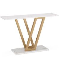 Modern Gold Console Table with Faux Marble Top