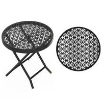 VINGLI 1 Pack Patio Folding Side Table with Everlasting Floral Pattern and Sturdy X-Shaped Metal Frame