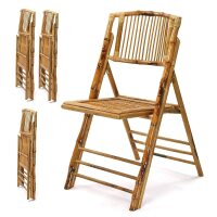 VINGLI 4-Pack Bamboo Folding Dining Wood Chairs Comfortable Seat Brown