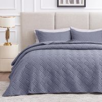 Love's cabin Quilts for Queen Bed Bluish Grey Bedspreads Bedding Set - Summer Lightweight Bedspread Comforter - Wave Pattern Bedding Coverlet for All Season - 3 Pieces (1 Quilt, 2 Pillow Shams)