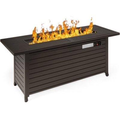 57in 50,000 BTU Rectangular Propane Aluminum Gas Fire Pit Table w/ Cover, Black  