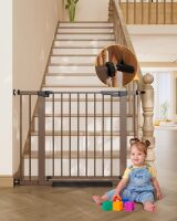 InnoTruth 29.5-40.75 in Wide Baby Gate for Stairs and Doorways, Brown, 30"Tall