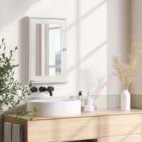 VINGLI Bathroom Wall Cabinet Wall Mount Mirrored Medicine Cabinet with Mirror Storage Organizer with Single Mirror Door and 2 Adjustable Shelves White