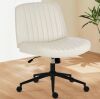 Luxurious Faux Leather Wide Seat 360&deg; Swivel Adjustable Height Ergonomic Desk Chair in Beige with Wheels