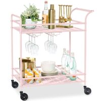 2-Tier Rolling Bar Cart Indoor/Outdoor w/ Shelves, Wine Rack, Locking Wheels