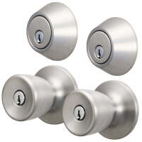 Hyper Tough Keyed Entry Tulip Style Doorknob and Deadbolt Double Combo pack, Stainless Steel Finish