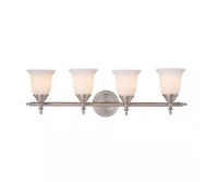 Hampton Bay Olgelthorpe 29.8 in. 4-Light Brushed Nickel Bathroom Vanity Light Fixture with Bell Shaped Frosted Glass Shades