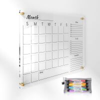 24x16" Clear Acrylic Wall Calendar with Dry Erase Surface, Monthly Planner Board, Includes Colorful Markers, Eraser, Multi-Color Mounting Screws, & Easy Install Kit - Ideal for Home & Office