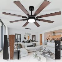 Depuley 72-Inch Ceiling Fan with Light: Modern 8-Blade Walnut and Black Indoor Outdoor Fans with Remote Control Dimmable Light - Ultra Quiet DC Motor Reversible 6 Speed Timer